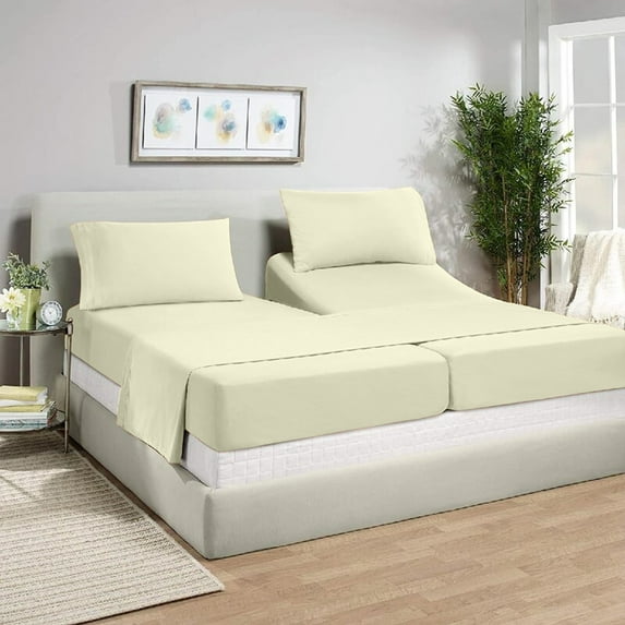 Split Queen Sheets Sets for Adjustable Bed - 1000-Thread-Count 100% Egyptian Cotton, Sateen Weave 18-Inch Deep Pockets 1000-TC Bedsheet - Ivory