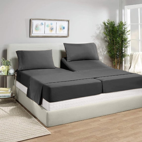 Split Queen Sheets Sets for Adjustable Bed - 700-Thread-Count 100% Egyptian Cotton, Sateen Weave 18-Inch Deep Pockets 700-TC Bedsheet - Dark Grey