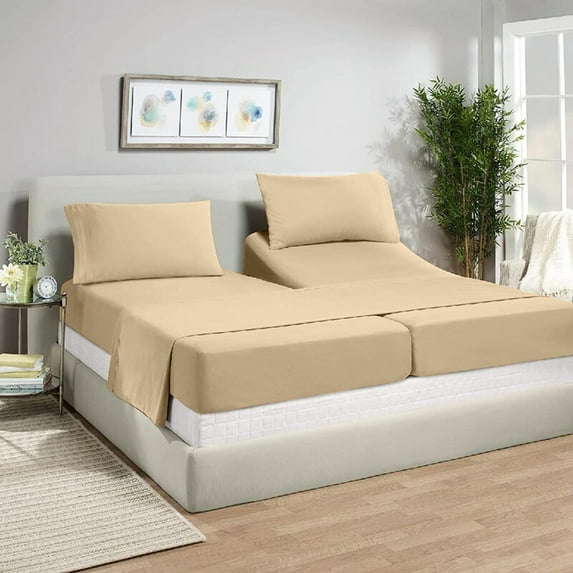 Split Queen Sheets Sets for Adjustable Bed - 800-Thread-Count 100% Egyptian Cotton, Sateen Weave 20-Inch Extra Deep Pockets 800-TC Bedsheet - Taupe