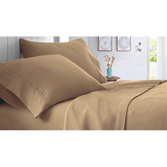Split Queen Size 1000 Thread Count Sheet Set Solid - 4 Piece - Hotel Luxury Bed Sheets- 30" Deep Pockets Easy Fit - Breathable & Cooling Sheets ( Taupe )