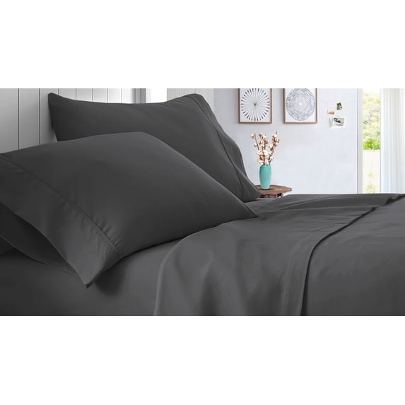 Split Queen Size 1000 Thread Count Sheet Set Solid - 4 Piece - Hotel Quality Super Soft Bed Sheets- 15" Deep Pockets Easy Fit - Breathable & Cooling Sheets ( Dark Gray )