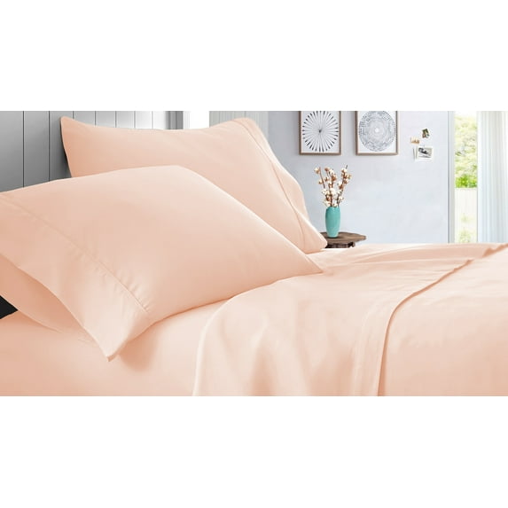 Split Queen Size 1000 Thread Count Sheet Set Solid - 4 Piece - Hotel Quality Super Soft Bed Sheets- 27" Deep Pockets Easy Fit - Breathable & Cooling Sheets ( Peach )