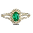 thumbnail image 1 of Split Shank Antique Double Halo 2.25 Carat Green Emerald 8x6mm Oval Shape Moissanite Diamond Engagement Ring in 10k Yellow Gold, 1 of 5