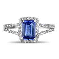 Split Shank Halo Art Deco 2 Carat Blue Sapphire Moissanite Diamond Engagement Ring for Women in 10k White Gold