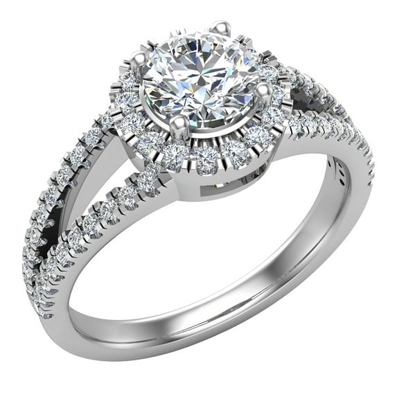 Split Shank Halo Diamond Ring 1.20 CTW Engagement Ring 14K White Gold (G,SI)