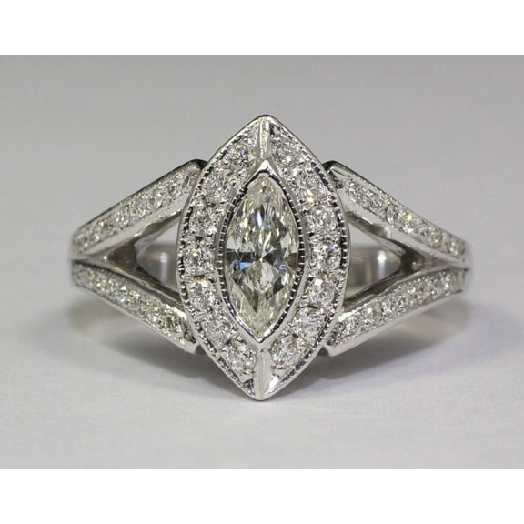Split Shank Halo Vintage Engagement Ring 1.9 Ct Marquise Cut Diamond 14K White Gold Over