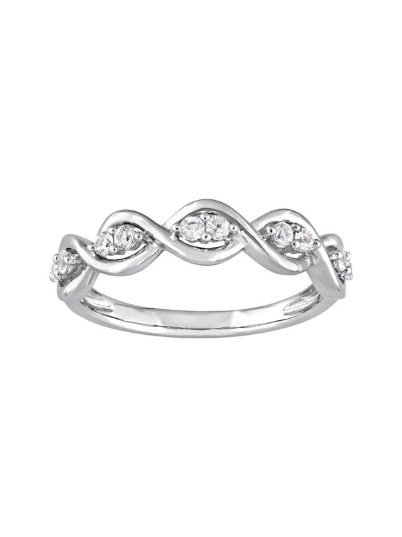 Infinity Wave Women's Wedding Band, Half Eternity Engagement Ring, 1.9 Ct Simulated Round Brilliant Cut Diamond, 14K White Gold Plated, Promise Proposal Anniversary Ring For Special Occasion