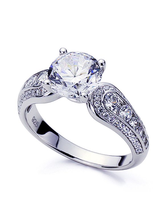 Infinity Wave Women's Wedding Band, Half Eternity Engagement Ring, 1.9 Ct Simulated Round Brilliant Cut Diamond, 14K White Gold Plated, Promise Proposal Anniversary Ring For Special Occasion