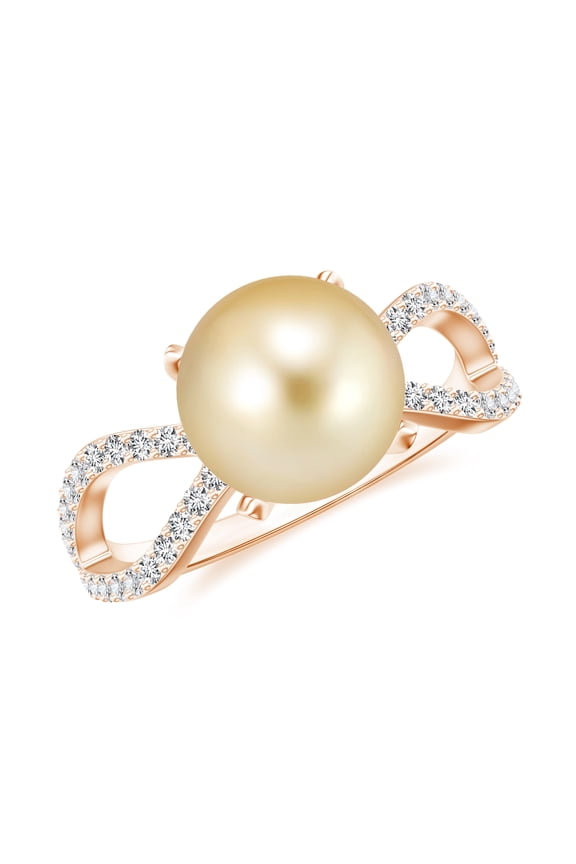 Split Shank Moissanite Ring for Women Solitaire Engagement Ring Golden South Sea Pearl Statement Ring in 925 Sterling Silver/ Rose Gold Plated, 8MM Ring Size: 7