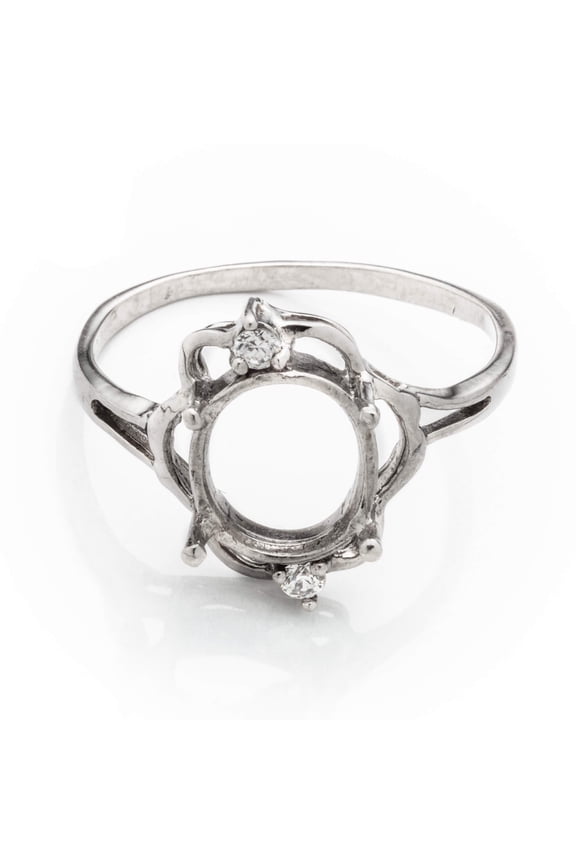 Split Shank Ring Setting with CZ's and Oval Prongs Mounting in Sterling Silver 6x8mm | MTR121 (7)