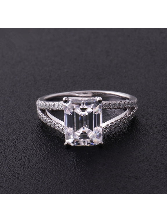 Split Shank jewels 2.25CT Emerald Moissanite Split Shank Engagement Ring For Women, 10K White Gold