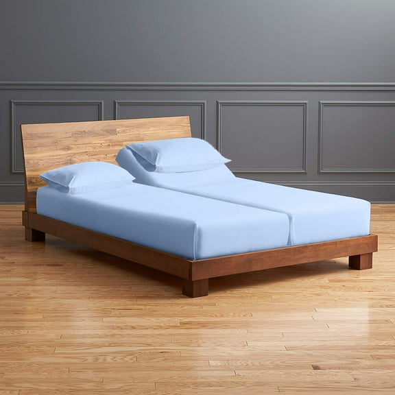 Split Sheet Set for Adjustable Beds - 100% Egyptian Cotton 300-TC 5-PC (2 Fitted Sheets, 1 Flat Sheet, 2 Pillowcases) Soft Breathable Split Set, 24" Deep Pockets - Split California King, Light Blue