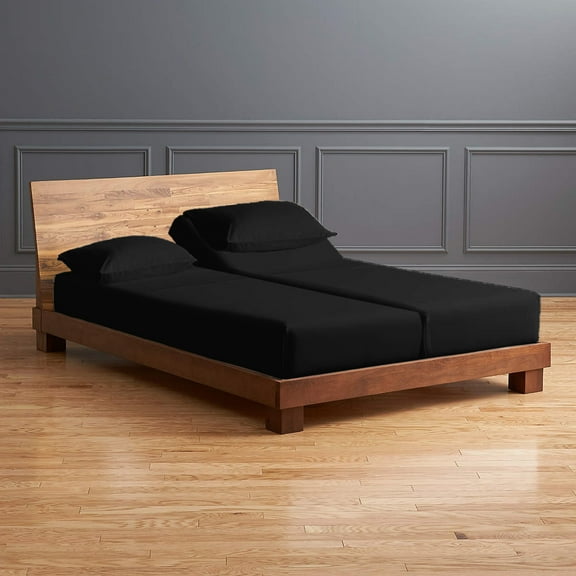 Split Sheet Set for Adjustable Beds - 100% Egyptian Cotton 300-TC 5-PC (2 Fitted Sheets, 1 Flat Sheet, 2 Pillowcases) Soft Breathable Split Set, 12" Deep Pockets - Split King, Black
