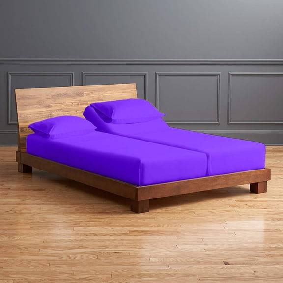 Split Sheet Set for Adjustable Beds - 100% Egyptian Cotton 300-TC 5-PC (2 Fitted Sheets, 1 Flat Sheet, 2 Pillowcases) Soft Breathable Split Set, 15" Deep Pockets - Split King, Purple