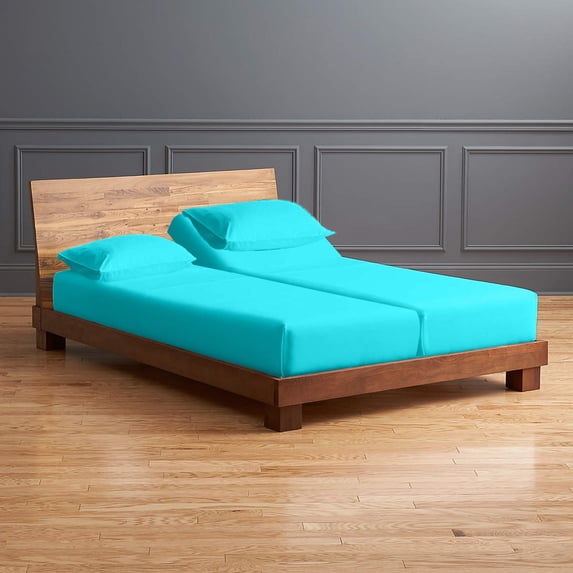 Split Sheet Set for Adjustable Beds - 100% Egyptian Cotton 300-TC 5-PC (2 Fitted Sheets, 1 Flat Sheet, 2 Pillowcases) Soft Split Set, 15" Deep Pockets - Split California King, Turquoise Blue
