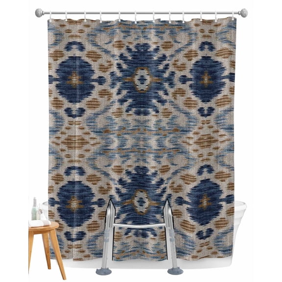 Split Shower Curtain for Transfer Bench, Abstract Fabric Shower Curtains for Bathroom, Contemporary Minimalist Geometric Flower Tub Sliding Transfer Bench Waterproof Bath Curtains 72"x72"