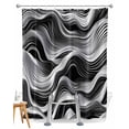 thumbnail image 1 of Split Shower Curtain for Transfer Bench, Abstract Waves Fabric Shower Curtains for Bathroom, Black Grey Modern Geometric Striped Tub Sliding Transfer Bench Waterproof Bath Curtains 72"x78", 1 of 9