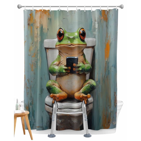 Split Shower Curtain for Transfer Bench, Bathroom Frog Fabric Shower Curtains for Bathroom, Toilet Animals Vintage Tub Sliding Transfer Bench Waterproof Bath Curtains 72"x96"