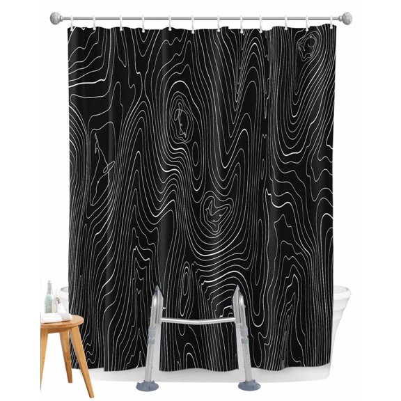 Split Shower Curtain for Transfer Bench, Black Abstract Fabric Shower Curtains for Bathroom, Modern Geometric Minimalist Stripes Tub Sliding Transfer Bench Waterproof Bath Curtains 72"x96"
