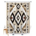 thumbnail image 1 of Split Shower Curtain for Transfer Bench, Black Brown Boho Fabric Shower Curtains for Bathroom, Southwestern Geometric Ethnic Retro Tub Sliding Transfer Bench Waterproof Bath Curtains 72"x72", 1 of 9