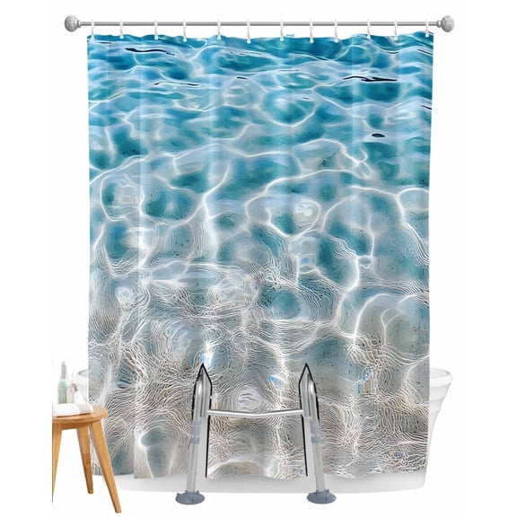 Split Shower Curtain for Transfer Bench, Blue Ocean Fabric Shower Curtains for Bathroom, Underwater Sea Waves Water Ripple Seascape Tub Sliding Transfer Bench Waterproof Bath Curtains 72"x96"