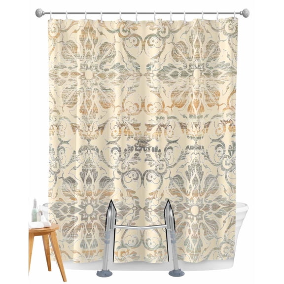 Split Shower Curtain for Transfer Bench, Bohemian Floral Fabric Shower Curtains for Bathroom, Vintage Gradient European Line Tub Sliding Transfer Bench Waterproof Bath Curtains 72"x72"