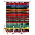 thumbnail image 1 of Split Shower Curtain for Transfer Bench, Boho Red Stripes Fabric Shower Curtains for Bathroom, Colorful Mexico Blue Green Yellow Tub Sliding Transfer Bench Waterproof Bath Curtains 72"x96", 1 of 9