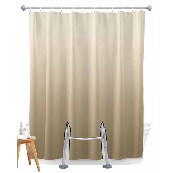 Split Shower Curtain for Transfer Bench, Brown Beige Fabric Shower Curtains for Bathroom, Gradient Monochrome Modern Country Tub Sliding Transfer Bench Waterproof Bath Curtains 72"x72"