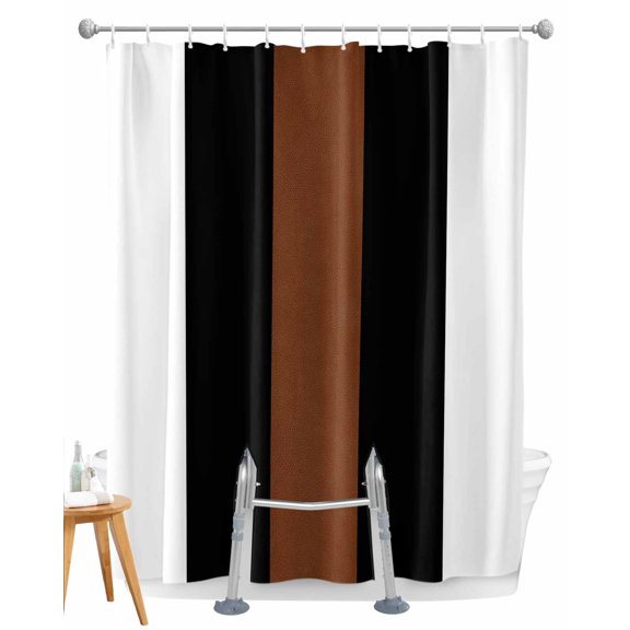 Split Shower Curtain for Transfer Bench, Brown Black White Fabric Shower Curtains for Bathroom, Contemporary Boho Modern Art Tub Sliding Transfer Bench Waterproof Bath Curtains 72"x78"