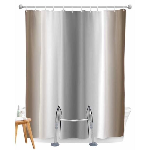 Split Shower Curtain for Transfer Bench, Brown Grey Fabric Shower Curtains for Bathroom, Gray Farmhouse Modern Rustic Tub Sliding Transfer Bench Waterproof Bath Curtains 72"x72"
