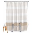 thumbnail image 1 of Split Shower Curtain for Transfer Bench, Brown Stripe Fabric Shower Curtains for Bathroom, Modern Rustic Horizontal Brown Striped Tub Sliding Transfer Bench Waterproof Bath Curtains 72"x96", 1 of 9