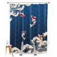 thumbnail image 1 of Split Shower Curtain for Transfer Bench, Coastal Wave Fabric Shower Curtains for Bathroom, Japanese Style Ocean Fish Blue Tub Sliding Transfer Bench Waterproof Bath Curtains 72"x78", 1 of 9