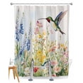 thumbnail image 1 of Split Shower Curtain for Transfer Bench, Floral Hummingbird Fabric Shower Curtains for Bathroom, Spring Watercolor Flowers Tub Sliding Transfer Bench Waterproof Bath Curtains 72"x72", 1 of 9