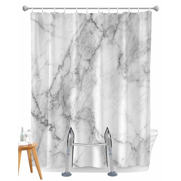 Split Shower Curtain for Transfer Bench, Gray Marble Fabric Shower Curtains for Bathroom, Modern Simple Gradient Abstract Patterned Tub Sliding Transfer Bench Waterproof Bath Curtains 72"x96"