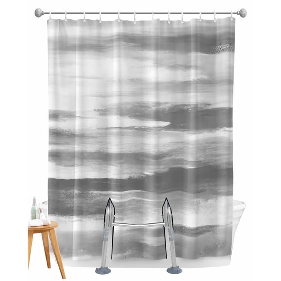 Split Shower Curtain for Transfer Bench, Gray White Fabric Shower Curtains for Bathroom, Vintage Country Abstract Gradient Mottled Tub Sliding Transfer Bench Waterproof Bath Curtains 72"x84"