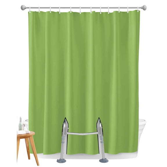 Split Shower Curtain for Transfer Bench, Green Fabric Shower Curtains for Bathroom, Solid Color Simple Abstract Fashion Light Color Tub Sliding Transfer Bench Waterproof Bath Curtains 72"x72"
