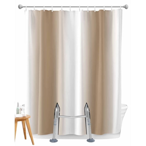 Split Shower Curtain for Transfer Bench, Khaki White Ombre Fabric Shower Curtains for Bathroom, Modern Abstract Art Farmhouse Gradient Tub Sliding Transfer Bench Waterproof Bath Curtains 72"x72"