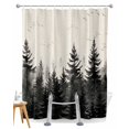 thumbnail image 1 of Split Shower Curtain for Transfer Bench, Mist Forest Fabric Shower Curtains for Bathroom, Beige Farmhouse Vintage Nature Scenery Tub Sliding Transfer Bench Waterproof Bath Curtains 72"x84", 1 of 9