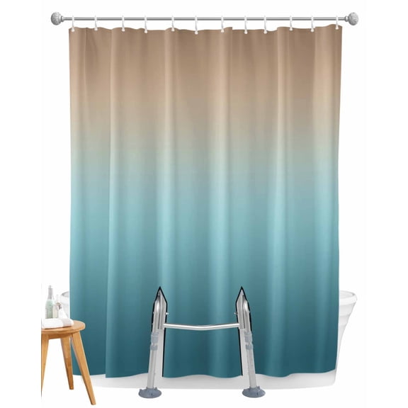 Split Shower Curtain for Transfer Bench, Navy Blue Brown Ombre Fabric Shower Curtains for Bathroom, Teal Gradient Color Modern Abstract Art Tub Sliding Transfer Bench Waterproof Bath Curtains 72"x96"