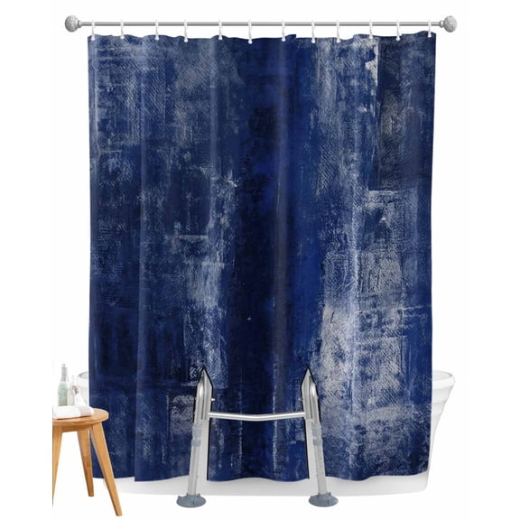 Split Shower Curtain for Transfer Bench, Navy Blue Fabric Shower Curtains for Bathroom, Retro Oil Painting Modern Abstract Art Aesthetics Tub Sliding Transfer Bench Waterproof Bath Curtains 72"x72"