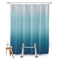 thumbnail image 1 of Split Shower Curtain for Transfer Bench, Navy Blue Ombre Fabric Shower Curtains for Bathroom, Teal White Gradient Modern Abstract Art Tub Sliding Transfer Bench Waterproof Bath Curtains 72"x84", 1 of 9