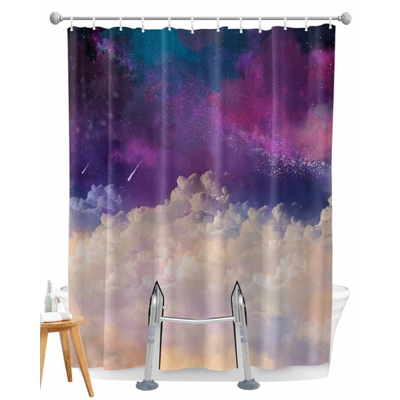 Split Shower Curtain for Transfer Bench, Night Sky Stars Fabric Shower Curtains for Bathroom, Shooting Star Cloud Galaxy Tub Sliding Transfer Bench Waterproof Bath Curtains 72"x72"