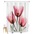 thumbnail image 1 of Split Shower Curtain for Transfer Bench, Pink Tulip Fabric Shower Curtains for Bathroom, Modern Blossom Pastel White Floral Petal Tub Sliding Transfer Bench Waterproof Bath Curtains 72"x84", 1 of 9