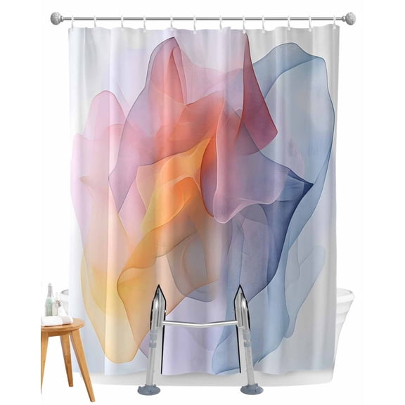 Split Shower Curtain for Transfer Bench, Pink Yellow Blue Abstract Fabric Shower Curtains for Bathroom, Modern Art Wave Tub Sliding Transfer Bench Waterproof Bath Curtains 72"x96"