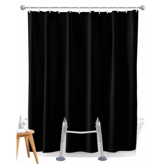 Split Shower Curtain for Transfer Bench, Pure Black Fabric Shower Curtains for Bathroom, Simple Solid Color Tub Sliding Transfer Bench Waterproof Bath Curtains 72"x78"