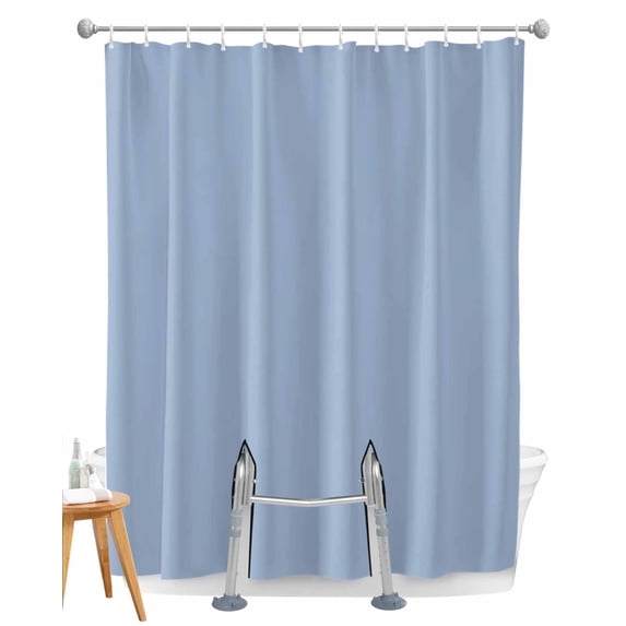 Split Shower Curtain for Transfer Bench, Pure Light Blue Fabric Shower Curtains for Bathroom, Simple Solid Color Tub Sliding Transfer Bench Waterproof Bath Curtains 72"x72"