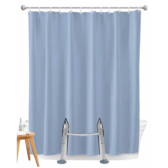 Split Shower Curtain for Transfer Bench, Pure Light Blue Fabric Shower Curtains for Bathroom, Simple Solid Color Tub Sliding Transfer Bench Waterproof Bath Curtains 72"x72"