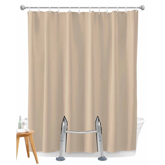 Split Shower Curtain for Transfer Bench, Pure Light Khaki Fabric Shower Curtains for Bathroom, Simple Solid Color Tub Sliding Transfer Bench Waterproof Bath Curtains 72"x72"