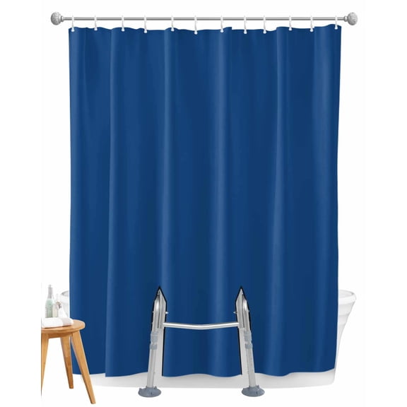 Split Shower Curtain for Transfer Bench, Pure Navy Blue Fabric Shower Curtains for Bathroom, Simple Solid Color Tub Sliding Transfer Bench Waterproof Bath Curtains 72"x84"