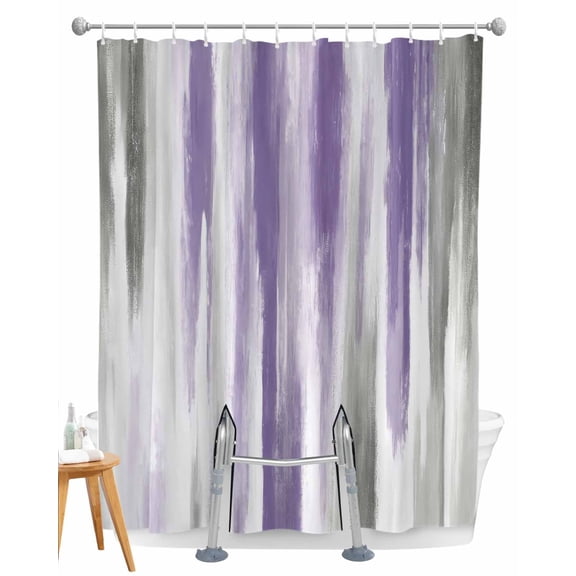 Split Shower Curtain for Transfer Bench, Purple Gray Fabric Shower Curtains for Bathroom, Vintage Country Abstract Gradient Aesthetic Tub Sliding Transfer Bench Waterproof Bath Curtains 72"x72"
